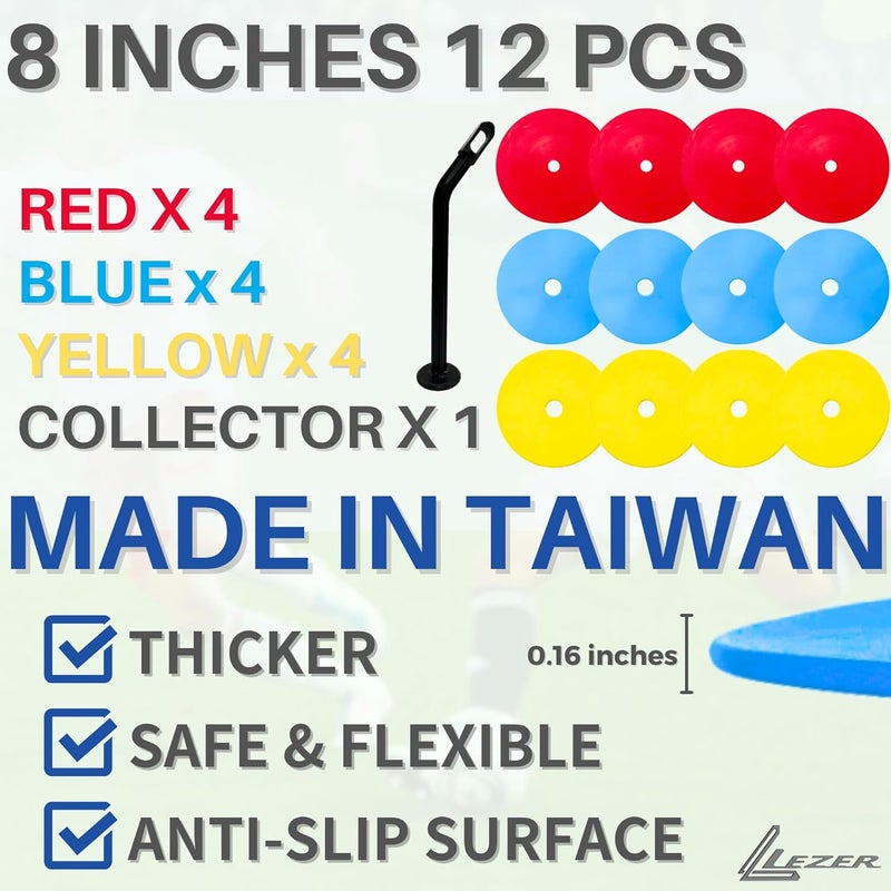 LEZER 6 Inch 8 Inch Flat Cones, Spot Markers, Soccer Cones, Field Court Markers, Sit Spots, Flat Discs, Soccer Training Equipment, Agility Practice, Football, Made in Taiwan - Image 2